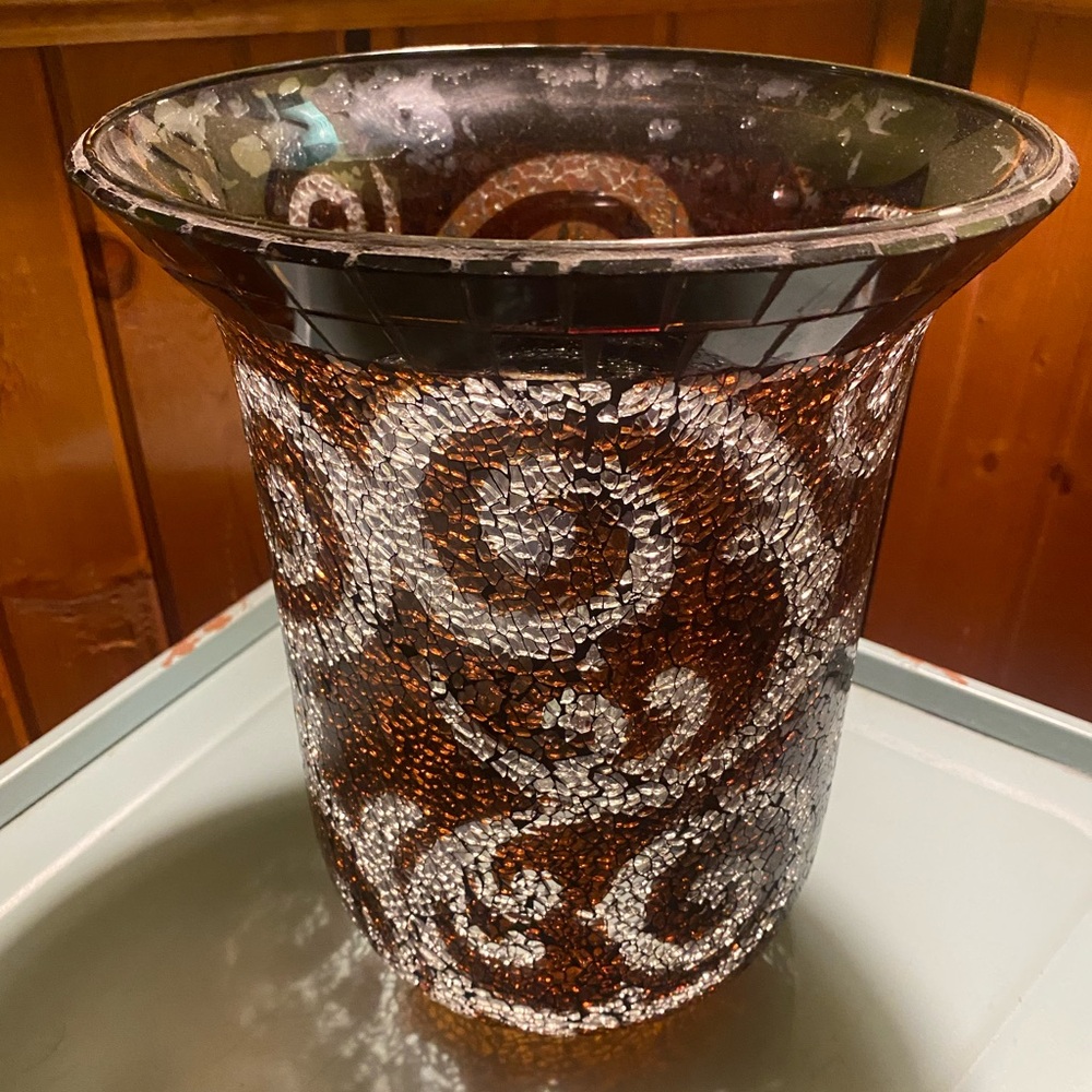 PartyLite Amaretto Swirl Mosaic Glass Vase / Candle Holder